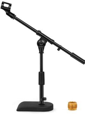 Adjustable Desk Microphone Stand, Weighted Base with Soft Grip Twist Clutch